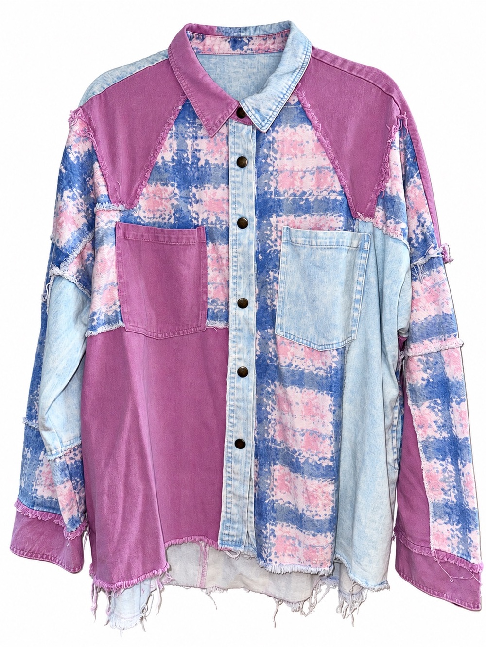 Blue Velvet Patchwork Denim Shacket - Shirt Jacket - NWT - Picture 2 of 11